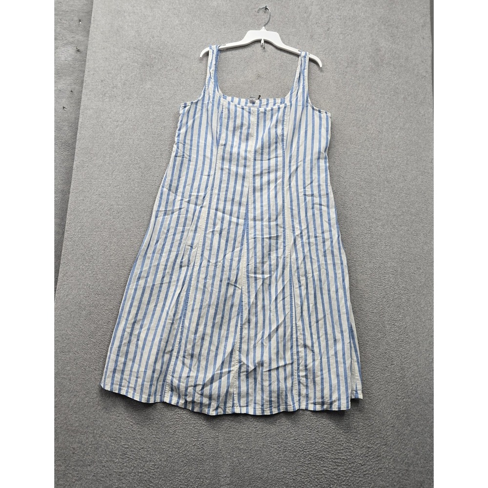 Old Navy Women Dress 2XL White Striped Midi Fit & Flare Linen Blend Smocked